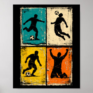 Retro Distressed Soccer Player Silhouettes Sports Poster