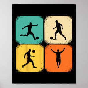 Retro Distressed Soccer Player Silhouettes Sports Poster