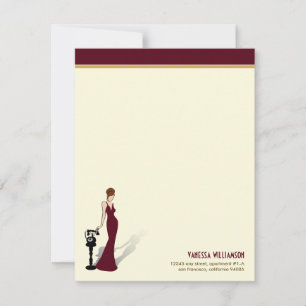Retro Diva Custom Flat Note Cards (maroon)