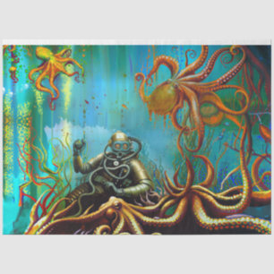 Retro Diver Metal Diving Suit Octopus Decoupage  Tissue Paper