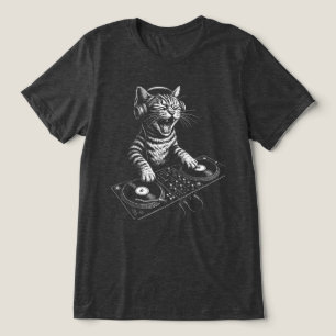 Retro DJ Cat Scratching Vinyl Tri-Blend Shirt
