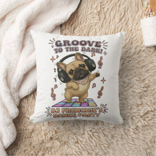 Retro DJ Frenchie Dance Party Graphic Cushion