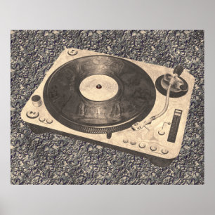 Retro DJ Turntable Grunge Poster