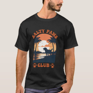 Retro Dog Beach Day Salty Paws Print Summer Ocean T-Shirt