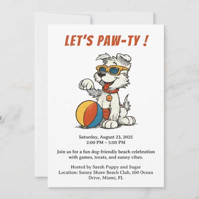 Retro Dog Beach Party Invitation – Vintage Cartoon (Front)