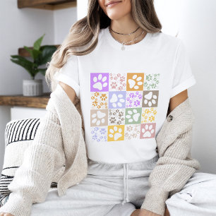 Retro Dog & Cat Paw Chequered T-Shirt