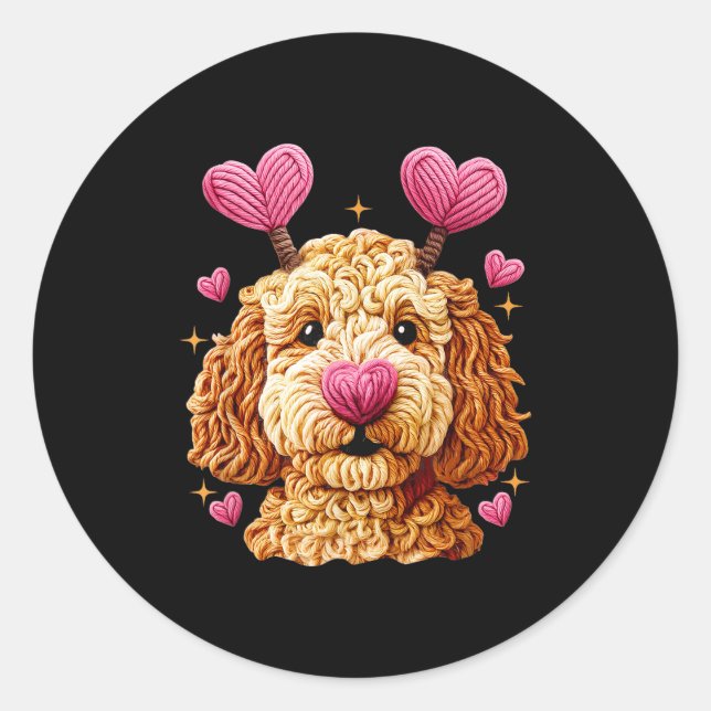 Retro Dog Goldendoodle Valentines Funny Gift Women Classic Round Sticker (Front)