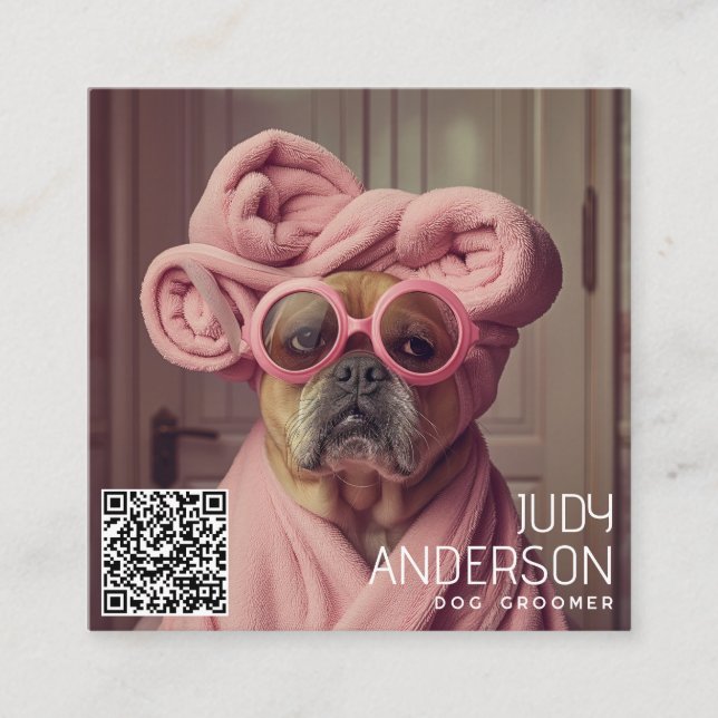 Retro Dog Groomer Square Business Card (Front)