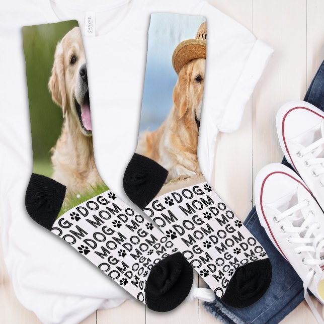 Retro DOG MOM Personalized Pattern Pet Photo Crew Socks (Creator Uploaded)