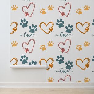 Retro DOG PAW PRINTS and LOVE HEARTS Wallpaper