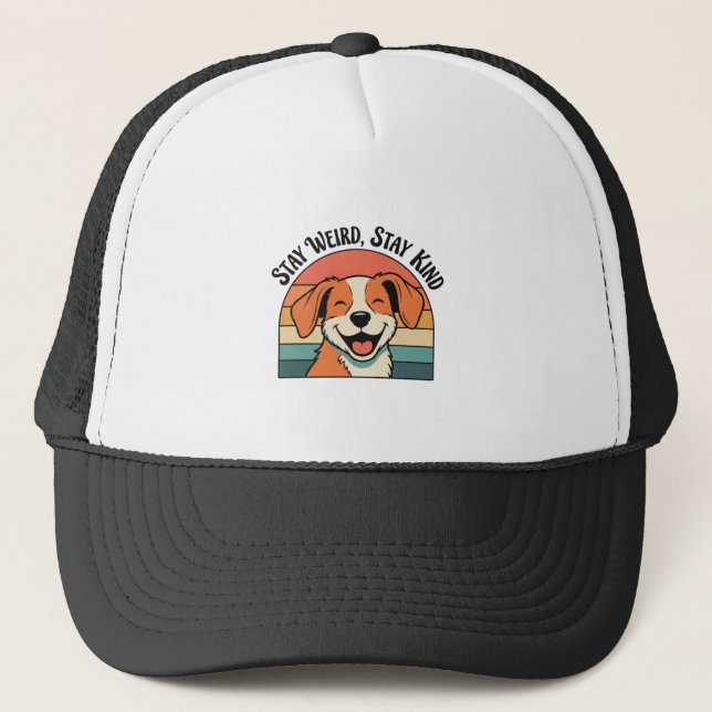 Retro Dog Positive Vibes Trucker Hat (Front)