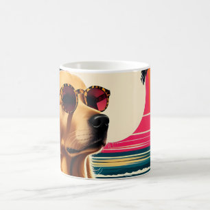 Retro Dog Sunglasses Vintage Sunset Beach Coffee Mug