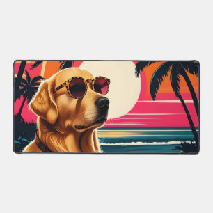 Retro Dog Sunglasses Vintage Sunset Beach Desk Mat
