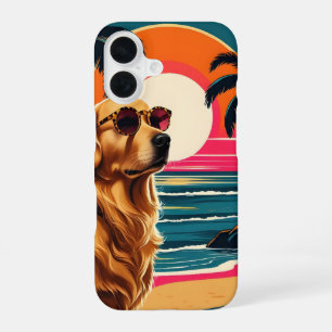 Retro Dog Sunglasses Vintage Sunset Beach iPhone 16 Case