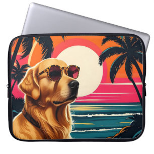 Retro Dog Sunglasses Vintage Sunset Beach Laptop Sleeve