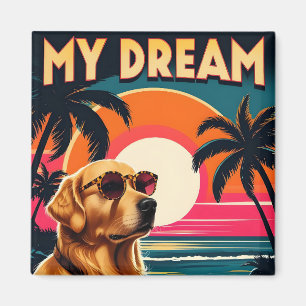 Retro Dog Sunglasses Vintage Sunset Beach Magnet