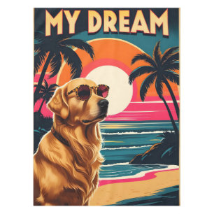 Retro Dog Sunglasses Vintage Sunset Beach  Tablecloth