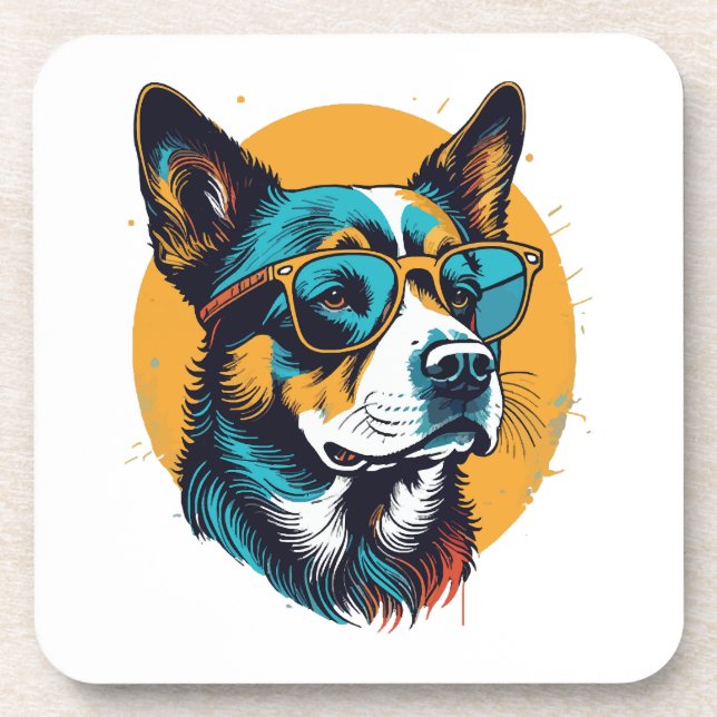 Retro Dog wearing sunglasses Coaster (Front)