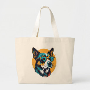 Retro Dog wearing sunglasses Large Tote Bag