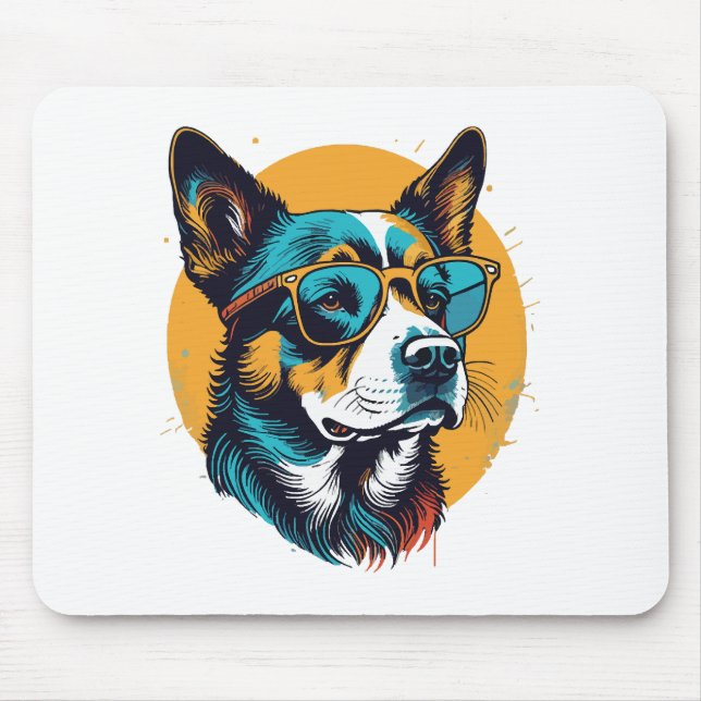 Retro Dog wearing sunglasses Mouse Pad (Front)