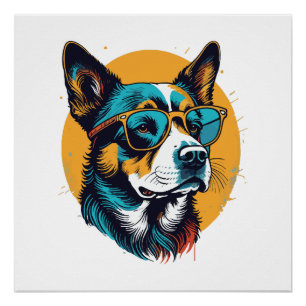 Retro Dog wearing sunglasses Poster