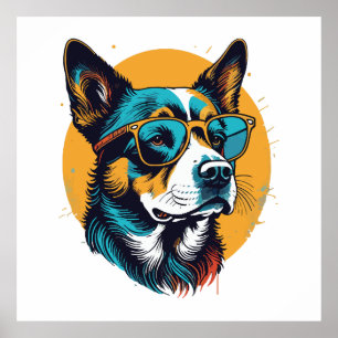 Retro Dog wearing sunglasses Poster