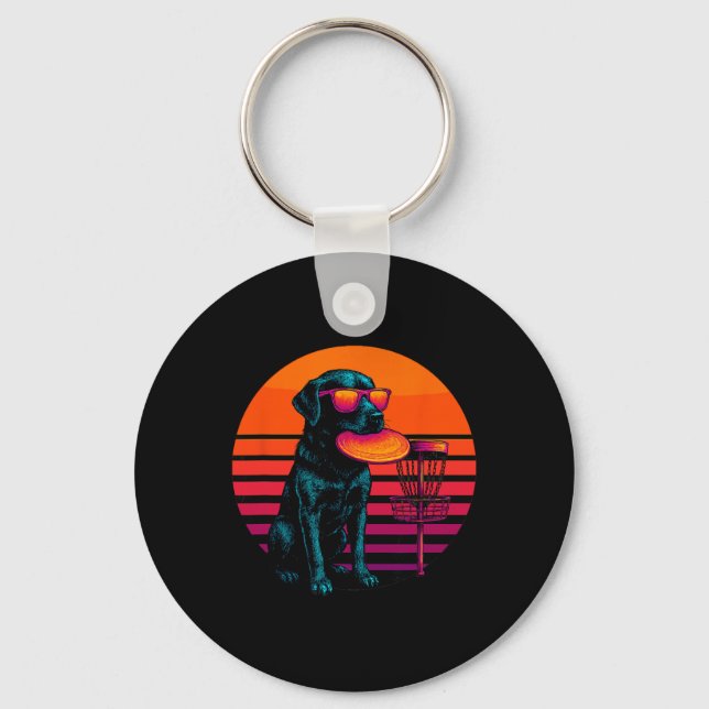 Retro Dog With Disc Golf Disc Disc Golfer  Key Ring (Front)
