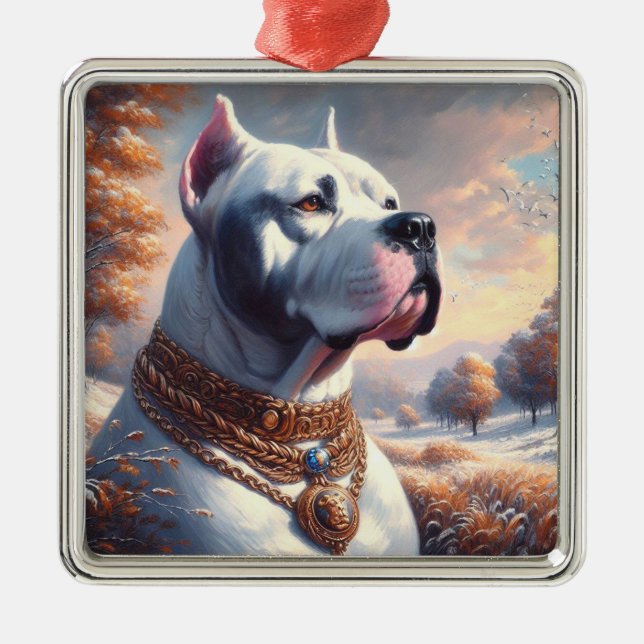 Retro Dogo Argentino Painting Metal Ornament (Front)