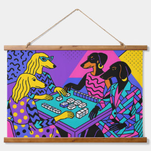 Retro Dogs Playing Mahjong Hanging Tapestry
