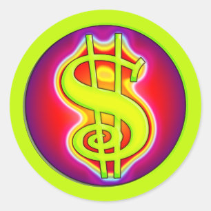 RETRO DOLLAR SIGN CLASSIC ROUND STICKER