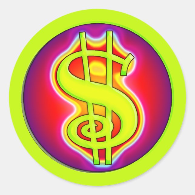 RETRO DOLLAR SIGN CLASSIC ROUND STICKER (Front)