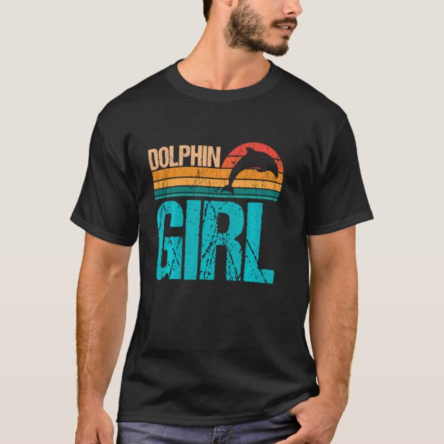 Retro Dolphin Girl Dolphin  And Dolphin Long Sleev T-Shirt (Front)