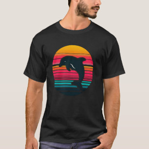 Retro Dolphin Silhouette Sea Animal Whale Dolphin T-Shirt