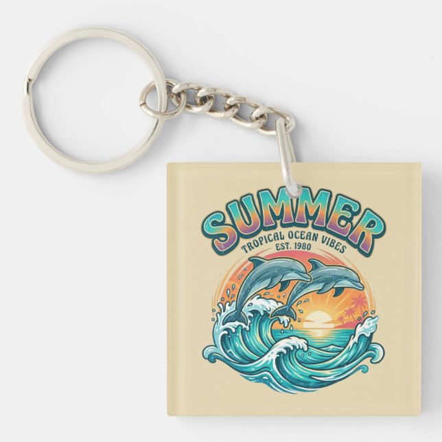 Retro Dolphin tropical / beach summer vacation  Key Ring (Front)