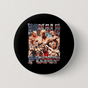 Retro Donald Pump Gym Collage Photo Meme Funny 6 Cm Round Badge