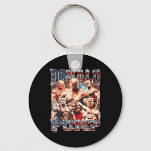 Retro Donald Pump Gym Collage Photo Meme Funny Key Ring