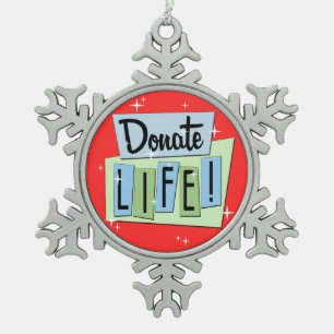 Retro Donate Life Snowflake Pewter Christmas Ornament