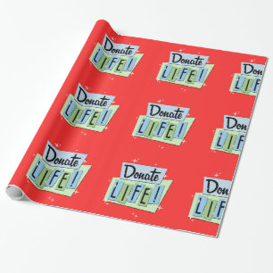 Retro Donate Life with red background Wrapping Paper