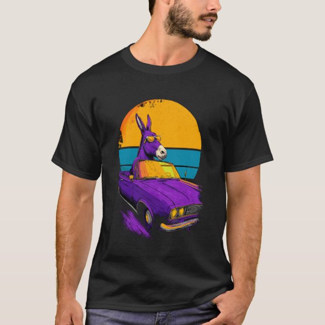 Retro Donkey Riding Mustang T-Shirt (Front)