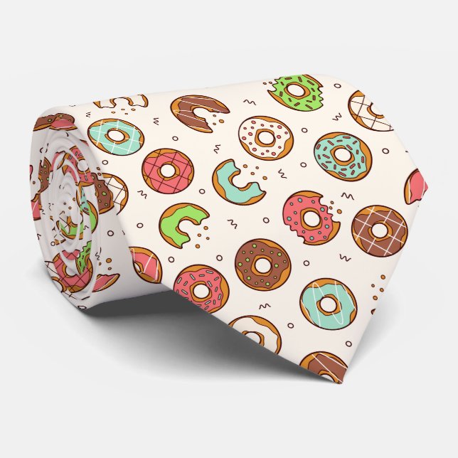 Retro Donut Pattern Cute Colorful Style Tie (Rolled)