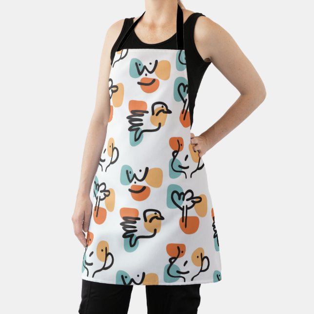 Retro doodle all-over print apron (Insitu)