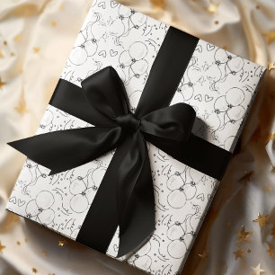 Retro Doodle Balloon & Hearts Happy Birthday  Wrapping Paper