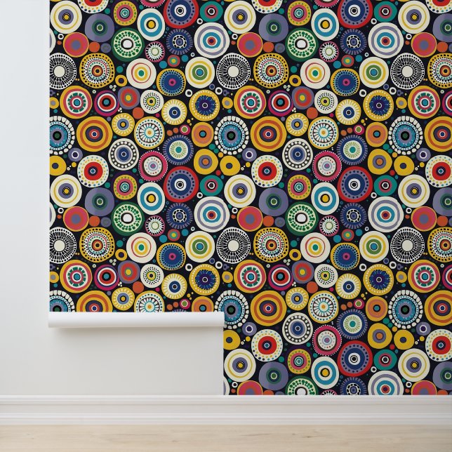 Retro Doodle Circles Colourful Accent Wallpaper (Application)
