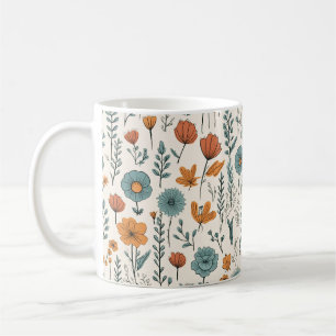 Retro Doodle Flowers Botanical Floral Patterns Coffee Mug