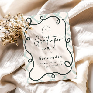 Retro Doodle Wavy Frame  Graduation Invitation