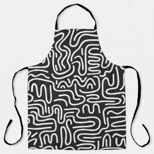 Retro Doodle Wavy Lines: Monochrome Apron