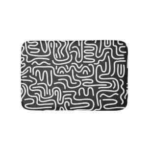 Retro Doodle Wavy Lines: Monochrome Bath Mat