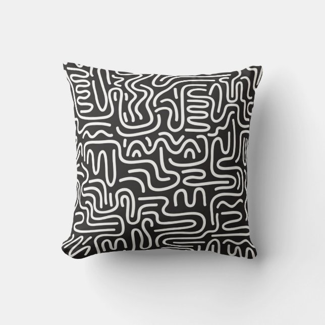 Retro Doodle Wavy Lines: Monochrome Cushion (Front)