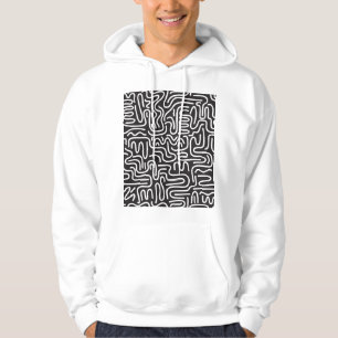 Retro Doodle Wavy Lines: Monochrome Hoodie