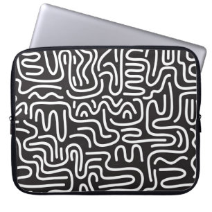 Retro Doodle Wavy Lines: Monochrome Laptop Sleeve